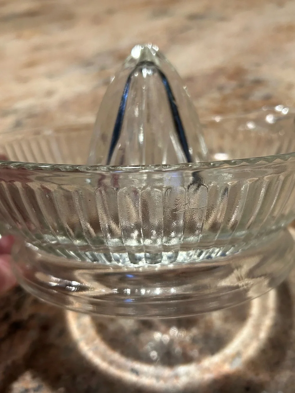 Pressed Glass Manual Citrus Juicer/6”Vtg Reamer Molded Center Cone 1930-1950’s